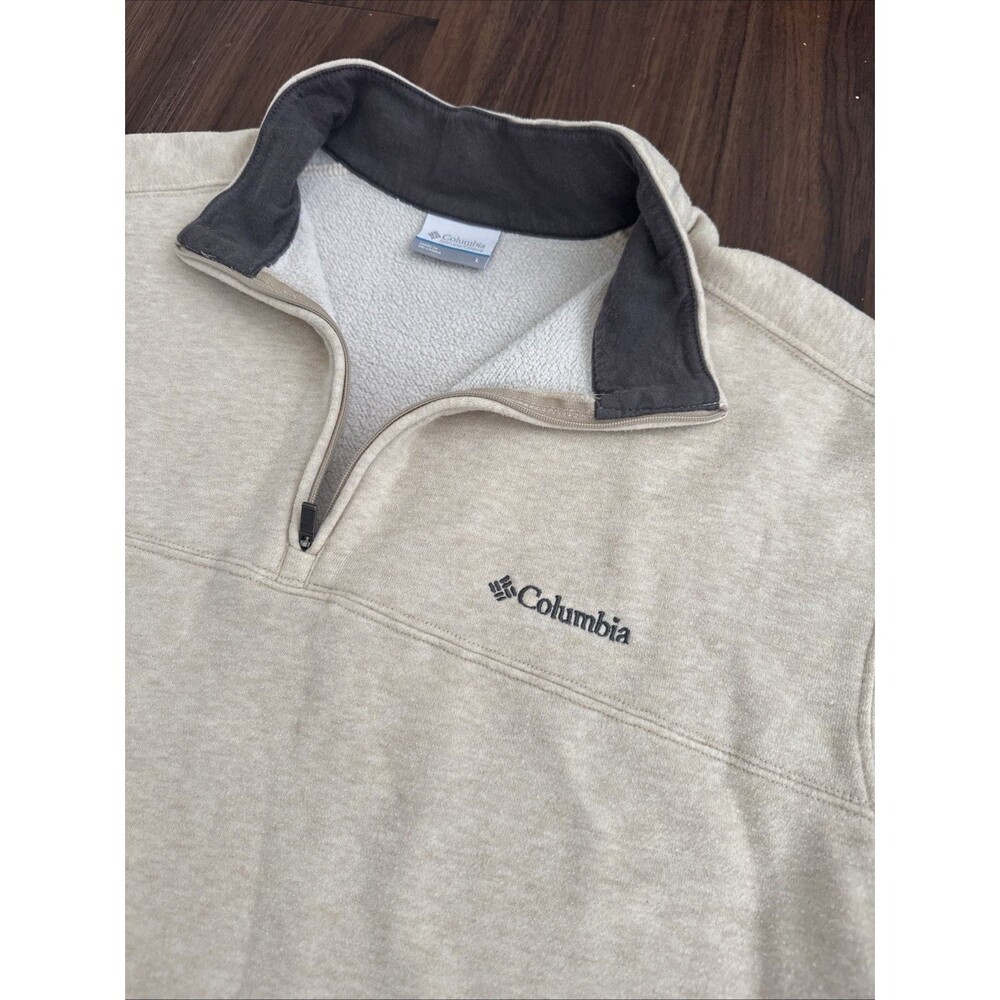 Columbia Men's L Sherpa Lined Oatmeal 1/4 Zip Sweatshirt Sporty Outdoor Preppy